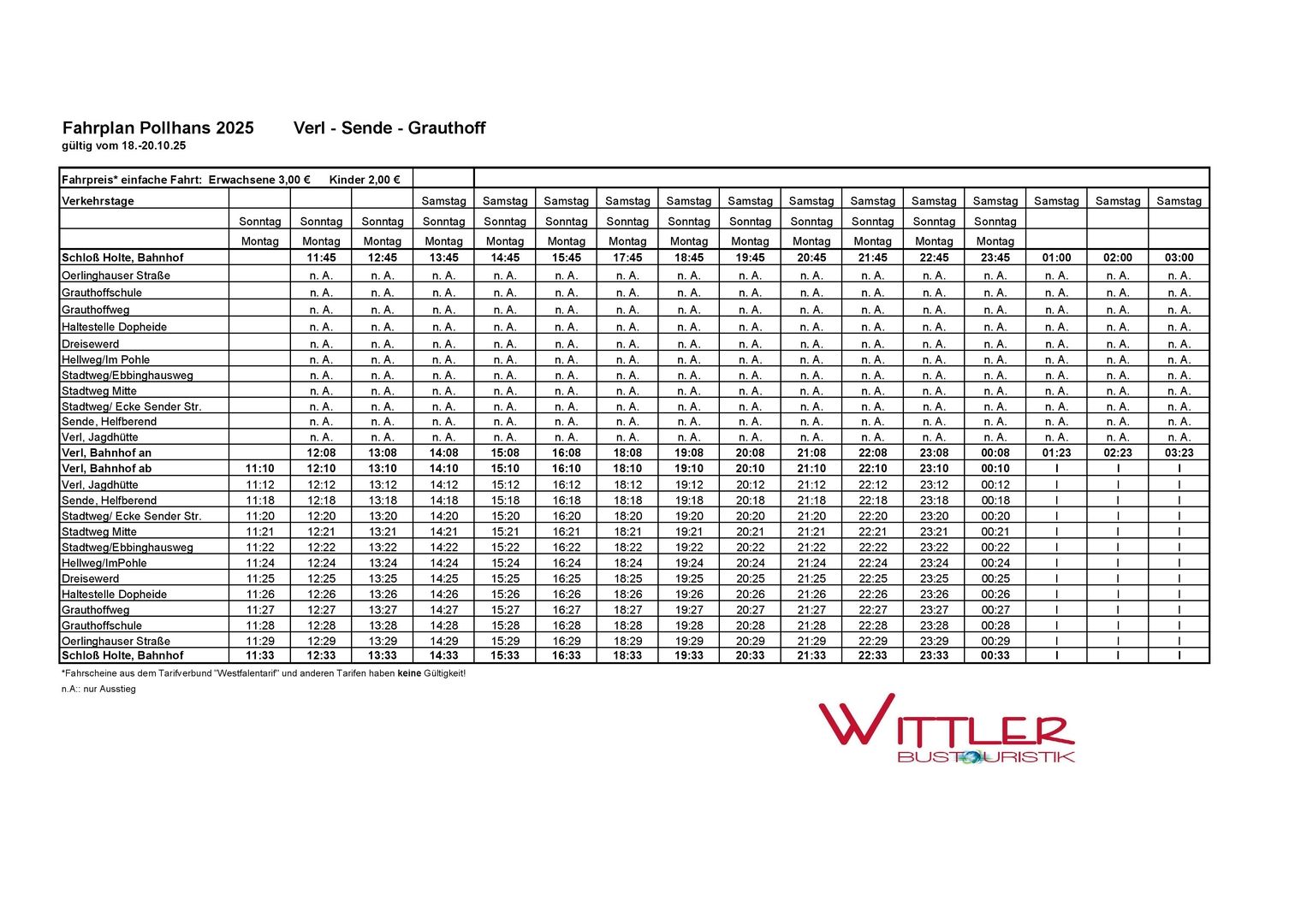 Fahrplan Pollhans Sende-Verl 2025